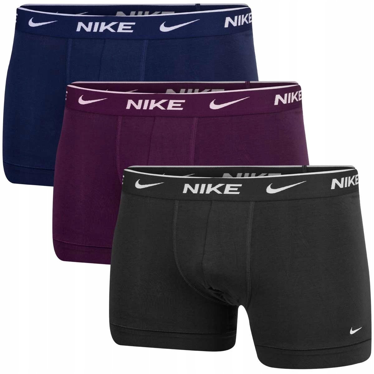 NIKE BOKSERKI MĘSKIE MAJTKI TRUNK 3PK GRAFITOWE/FIOLETOWE/GRANATOWE r.M