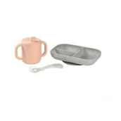 Miseczki i talerzyki dla dzieci - Beaba, Komplet naczyń z silikonu, Różowy, 3 szt. - miniaturka - grafika 1
