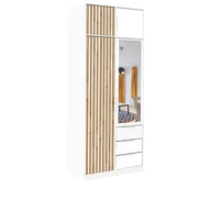 Szafy - Elegancka szafa BALL LUX dwudrzwiowa z nadstawką – lustro, białe uchwyty, dąb Wotan - miniaturka - grafika 1