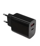 Ładowarki do telefonów - Ładowarka sieciowa 2x3A USB C + USB A Power Delivery czarna - miniaturka - grafika 1