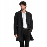 Płaszcze męskie - Męski dwurzędowy płaszcz z ozdobnymi guzikami czarny V2 OM-COWC-0109 XL - miniaturka - grafika 1