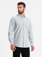 Koszule męskie - Elegancka koszula męska oxford z haftem jasnoszara V2 OM-SHOS-0172 L - miniaturka - grafika 1