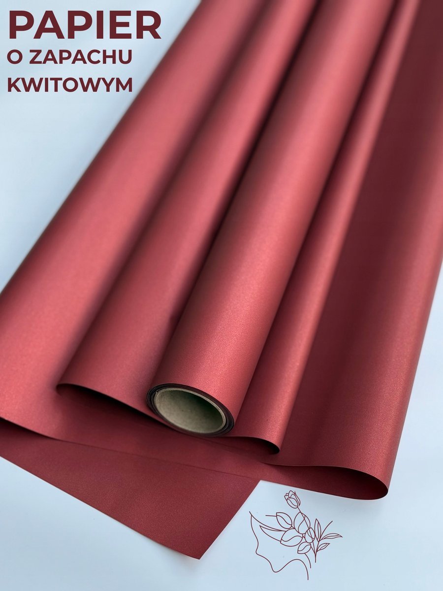 Papier florystyczny do pakowania o zapachu kwiatowym satynowy 50cmX9m Bordo