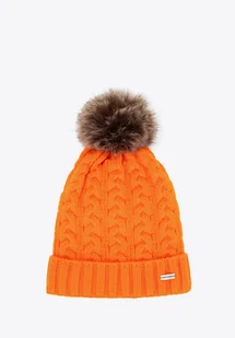 Czapka damska z warkoczowym splotem i pomponem pomarańczowa - Czapki damskie Czapka damska z warkoczowym splotem i pomponem pomarańczowa - Czapki damskie - miniaturka - grafika 1