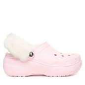 Klapki i japonki damskie - Klapki Crocs Classic Platform Fuzz Lined Clog 212854 Różowy - miniaturka - grafika 1