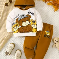 Dresy i komplety dla chłopców - TEMU Chłopięcy z Kapturem w Uroczym Wzorze Misia + Spodnie z Nadrukiem, Dwuczęściowy Zestaw na Jesień/Zimę, Idealny na Zewnątrz - miniaturka - grafika 1