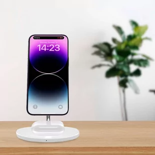 4KOM.PL Ładowarka bezprzewodowa 2w1 QI 15W 2in1 Magnetic MagSafe Wireless Charger do Apple iPhone AirPods Biała - Stacje dokujące do telefonów - miniaturka - grafika 3