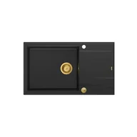 Zlewozmywaki - Quadron HCQE58650U7_PVDG1_P2O Evan 136 XL pure carbon - czarny mat/złoty - granitowy - wpuszczany w blat - ociekacz - miniaturka - grafika 1