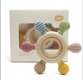 Gryzaki dla dzieci - Gryzak Drewniany Silikonowy Na Ząbkowanie 0m+ - miniaturka - grafika 1