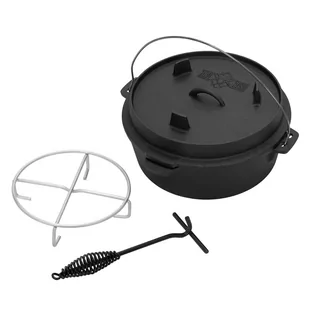 Zestaw piekarnik holenderski BBQ 7.3L czarny żeliwny z podnośnikiem pokrywy i podstawką BBQ#BOSS - Zestawy garnków i patelni - miniaturka - grafika 1