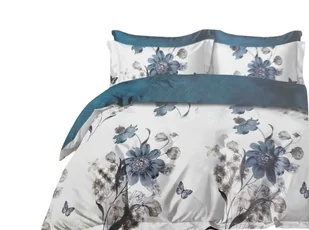 Pościel Niebieskie kwiaty motylki/biała- 200x200 + Prześcieradło - Pościel Pościel Niebieskie kwiaty motylki/biała- 200x200 + Prześcieradło - Pościel - miniaturka - grafika 1