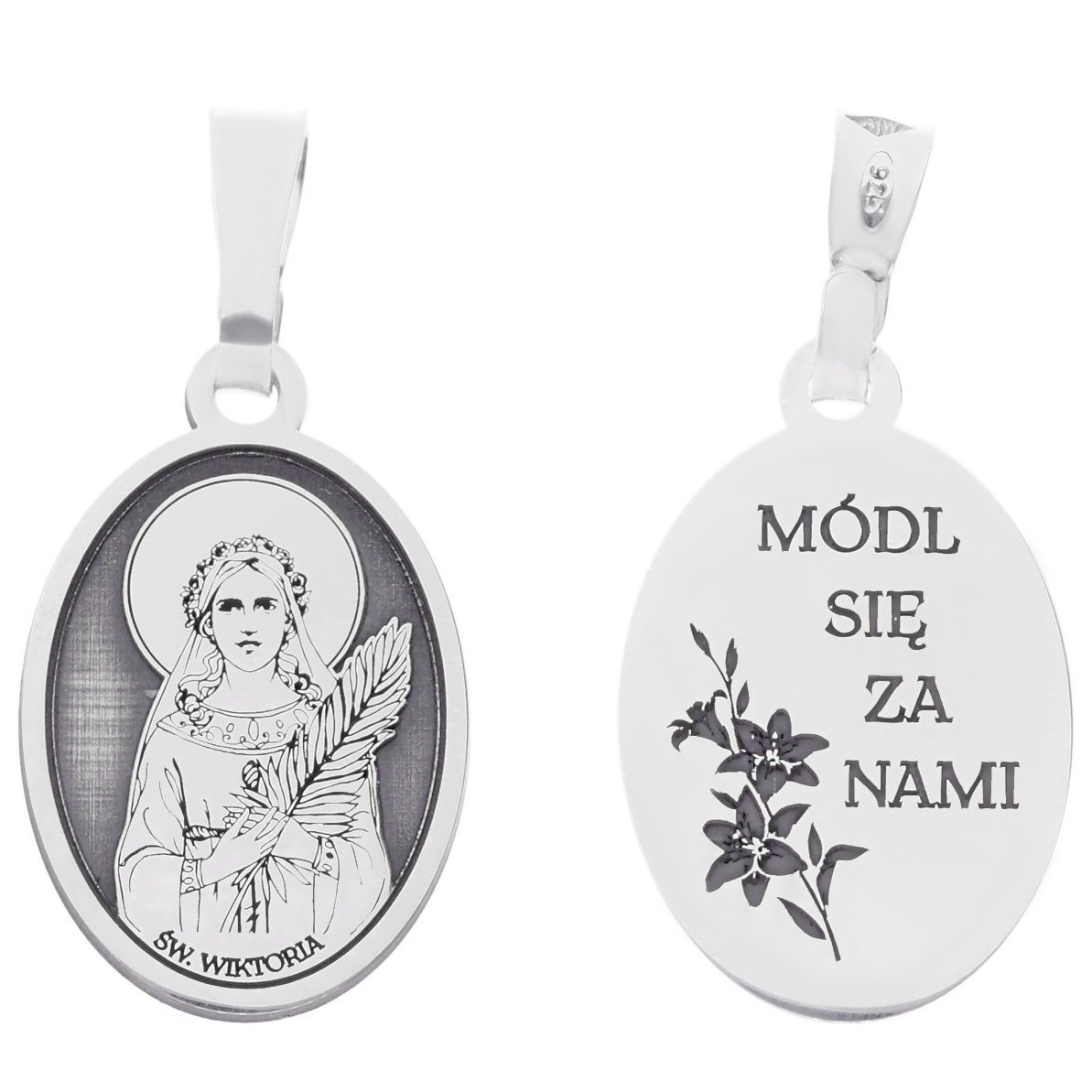 Srebrny medalik Ag 925 rodowany Św. Wiktoria MDC052R