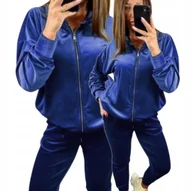 Dresy damskie - Dres Damski Welurowy 46 48 3XL 4XL Rozpinany granat wygodny otulający mi - miniaturka - grafika 1