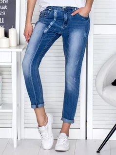 Spodnie damskie - Spodnie jeans jeansowe niebieski casual rurki - grafika 1