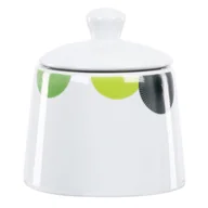 Cukiernice - Cukiernica z pokrywką Rondo 250-300ml okrągły dozownik cukru wzór retro zielono-żółta porcelana stołowa - miniaturka - grafika 1