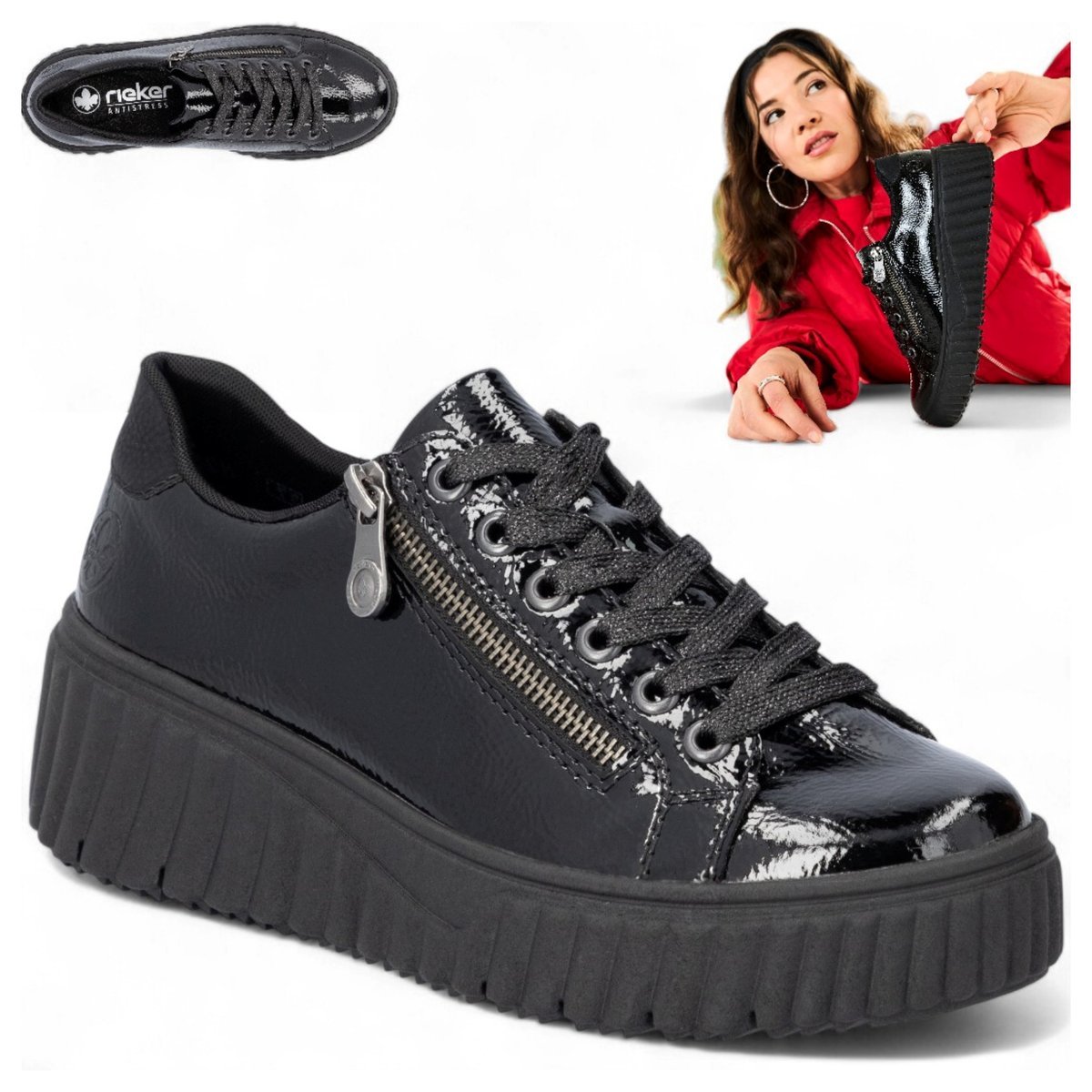 Rieker SKÓRZANE Sneakersy Damskie Wygodne Półbuty Platforma Sznurowane 38