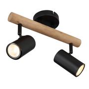 Lampy sufitowe - Globo Herti 57913-2 listwa plafon lampa sufitowa spot 2x5W GU10 LED czarny/drewniany - miniaturka - grafika 1