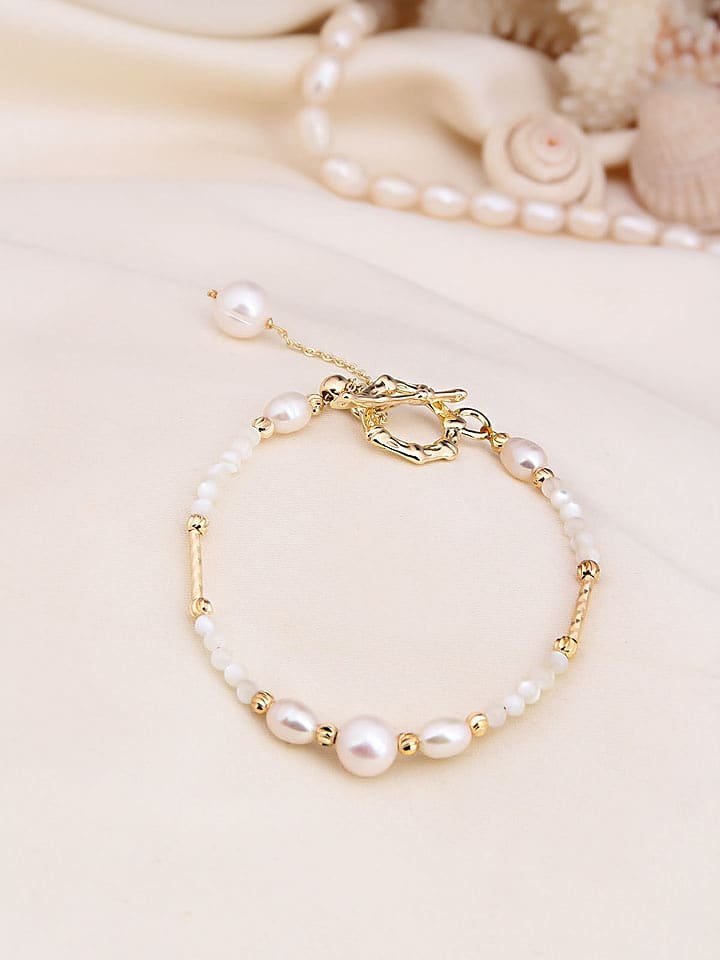 Pierres de Jade Pozłacana bransoletka z perłami