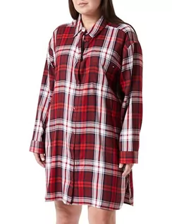 Piżamy damskie - Tommy Hilfiger Koszula damska koszula nocna Fl (rozmiary zewnętrzne), odzież damska w kratę, czerwona, XXL, Odzież damska czerwona w kratę - grafika 1