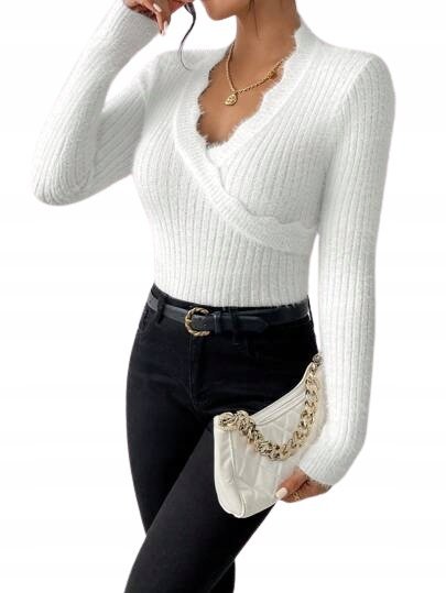 SWETER DAMSKI Z DŁUGIM RĘKAWEM BIAŁY 40/42 ŁJB
