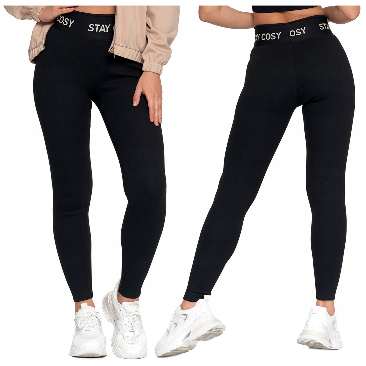 LEGGINSY DAMSKIE OCIEPLANE Sportowe SPODNIE Prążek Wysoki Stan MORAJ r L/XL