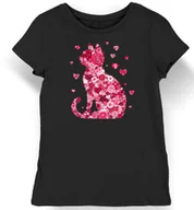 Koszulki i topy damskie - Koszulka damska z kotem w serduszka walentynki czarna M - miniaturka - grafika 1