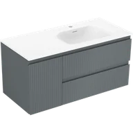 Szafki łazienkowe - Mexen Rivel szafka łazienkowa 100 cm z umywalką Vela prawą, 2S, 1D, ryflowana, grafit/biała mat - 91A23-10047-3-BBFFF66-W23P01 - miniaturka - grafika 1