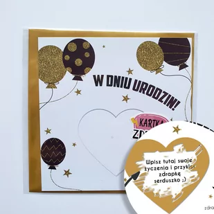 Urodzinowa Zdrapka Balony czarno - złote, kartka na urodziny - Kartki okolicznościowe i zaproszenia - miniaturka - grafika 1