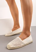 Espadryle damskie - Beżowe Wsuwane Espadryle na Płaskiej Podeszwie Ozdobione Plecionką z Juty Loracila - miniaturka - grafika 1