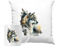Gadżety dla niej i dla niego - ZESTAW PODUSZKA + KUBEK Wilk Las Zwierze Pomysł Na Prezent +IMIĘ - miniaturka - grafika 1