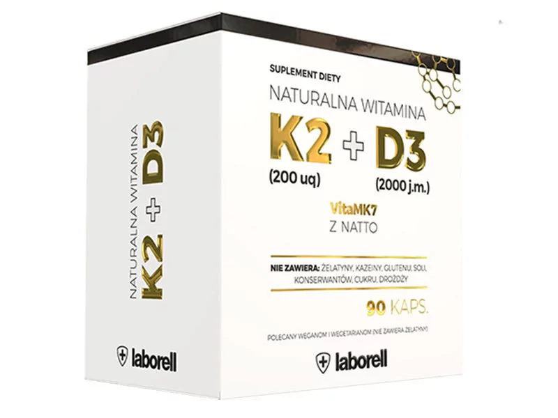 LABORELL Witamina K2 + D3 Laventi 90 kapsułek vegie (K2 200mcg + D3 50mcg) - suplement diety Wyprodukowano w Polsce