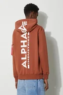 Bluzy męskie - Alpha Industries bluza męska kolor brązowy z kapturem z nadrukiem - miniaturka - grafika 1