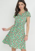 Sukienki - Miętowo-Zielona Rozkloszowana Sukienka Mini z Wiskozy w Kwiaty ze Sznurkiem Marani - miniaturka - grafika 1