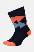 Skarpetki męskie - Skarpety Granatowo Pomarańczowe Wzór - miniaturka - grafika 1