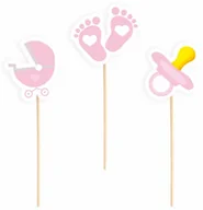 Baby shower i roczek - Pikery na Baby Shower różowe - 6 szt. - miniaturka - grafika 1