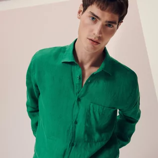 Koszule męskie - Reserved PREMIUM Lniana koszula regular fit - Zielony - grafika 1
