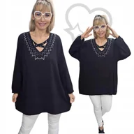 Bluzki damskie - ELEGANCKA TUNIKA ZDOBIONYM DEKOLTEM blink cyrkonie diament 50 52 5XL 3213 - miniaturka - grafika 1