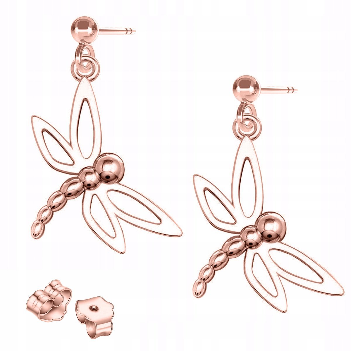 Kolczyki Pozłacane z Ważkami na Sztyfcie Ważki Owady Motyle SREBRO 925