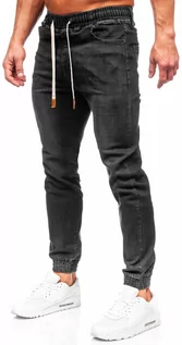 Spodnie męskie - Czarne spodnie jeansowe joggery męskie Denley 9070 - grafika 1