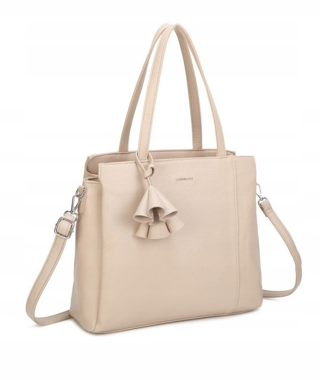 Torebka Damska Shopper 3 Komory Elegancka Klasyczna Beżowa LUIGISANTO
