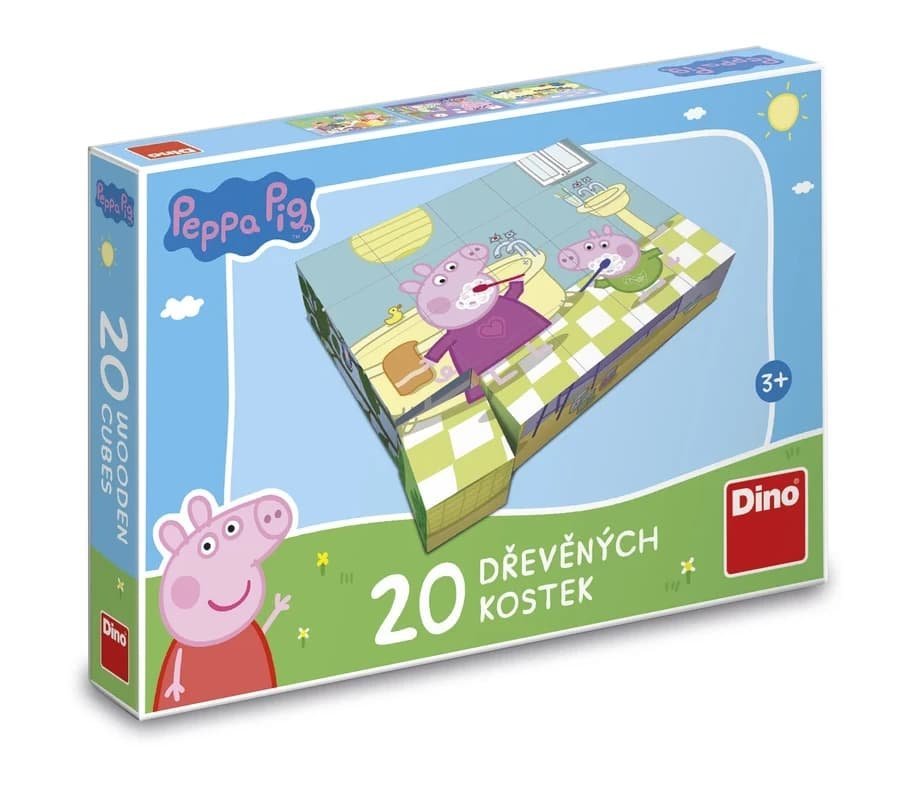 Drewniane klocki obrazkowe Świnka Peppa 20 elementów dla dzieci 3+