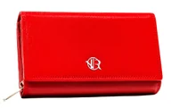 Portfele - Średniej wielkości czerwony portfel damski na zatrzask ROVICKY skóra naturalna rozbudowany na karty dokumenty i gotówkę ochrona RFID STOP - miniaturka - grafika 1