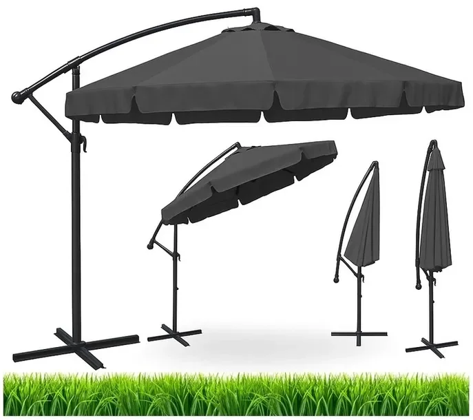 Parasol Ogrodowy 350cm Wysięgnik 8 segmentów DUŻY Składany SZARY