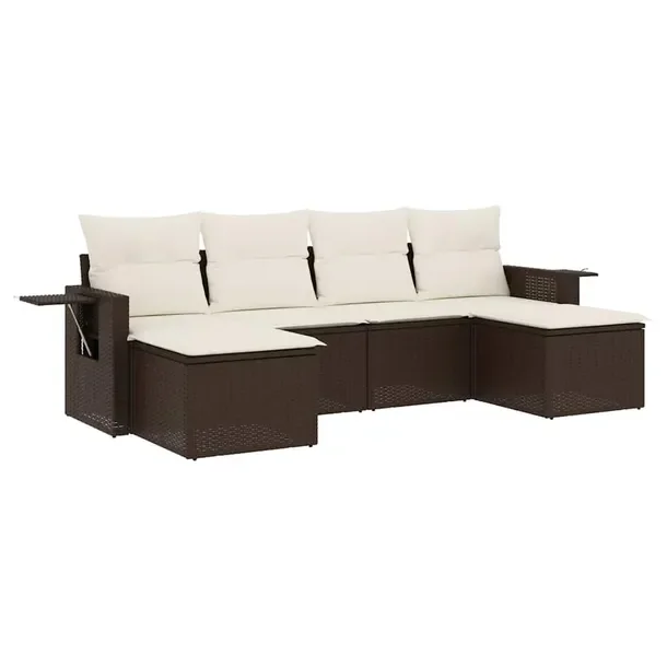 Zestaw mebli ogrodowych modułowych brązowy rattan PE z poduszkami 55x62x6