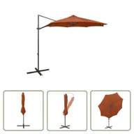 Parasole ogrodowe - The Living Store Parasol wiszący z lampkami LED i słupkiem - terakota - 300 cm - Parasol Wiszący - miniaturka - grafika 1
