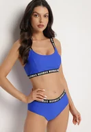 Stroje kąpielowe - Niebieskie Bikini Sportowa Góra i Majtki Typu Figi z Napisami Nevianea - miniaturka - grafika 1