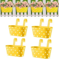 Donice - 4 metalowe wiszące doniczki z otworem drenażowym - zdejmowane podwójne haki - do dekoracji balkonu ogrodowego - żółte - miniaturka - grafika 1