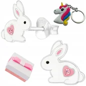 Biżuteria dla dzieci - KOLCZYKI SREBRNE DLA DZIEWCZYNKI WKRĘTKI ZAJĄCZKI NA WIELKANOC + BRELOK - miniaturka - grafika 1