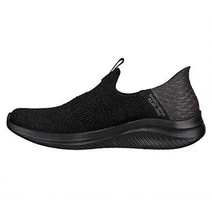 Skechers Damskie kapcie Ultra Flex 3.0, czarna dzianina/dżersej/wykończenie, rozmiar 8, Czarna dzianinowa koszulka, 41 EU - Kapcie damskie - miniaturka - grafika 1