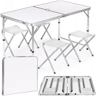 Meble turystyczne - Stół turystyczny składany z otworem 120x60cm Heckermann Biały + 4x Taboret - miniaturka - grafika 1